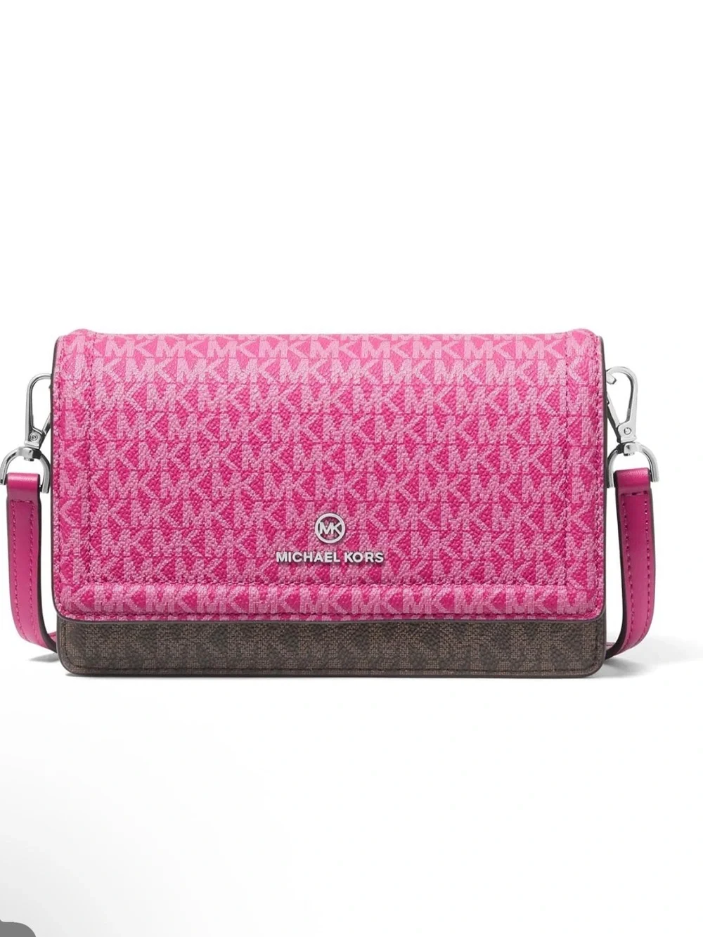 Michael Kors Pink Signature Canvas Crossbody with Brown Trim